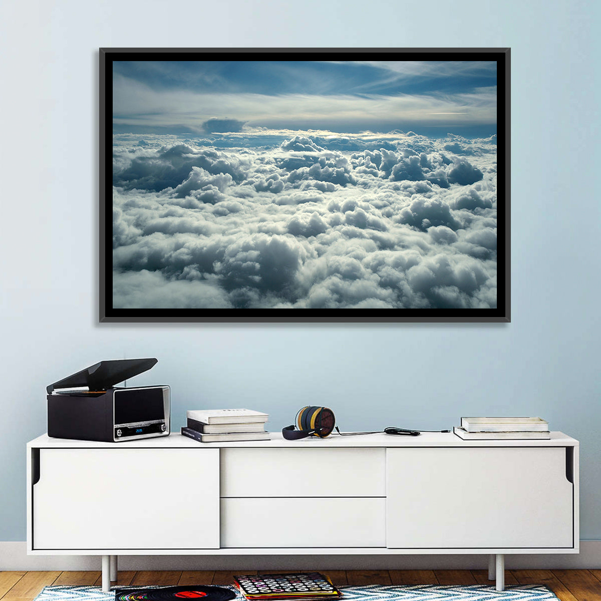Aerial View Above Clouds Wall Art in a room, landscape