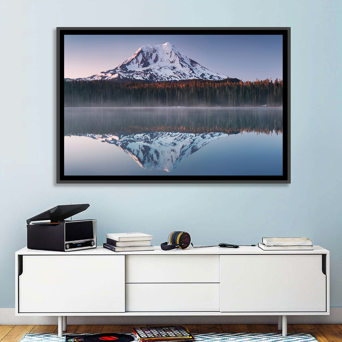 Mount Adams Sunrise Reflection Wall Art in a room, landscape