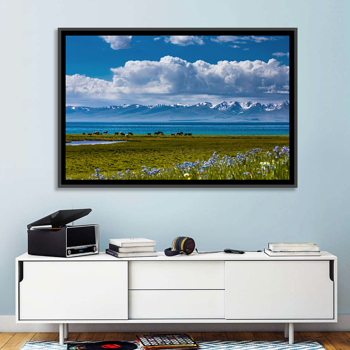 Song Kol Wildflower Shore Wall Art in a room, landscape