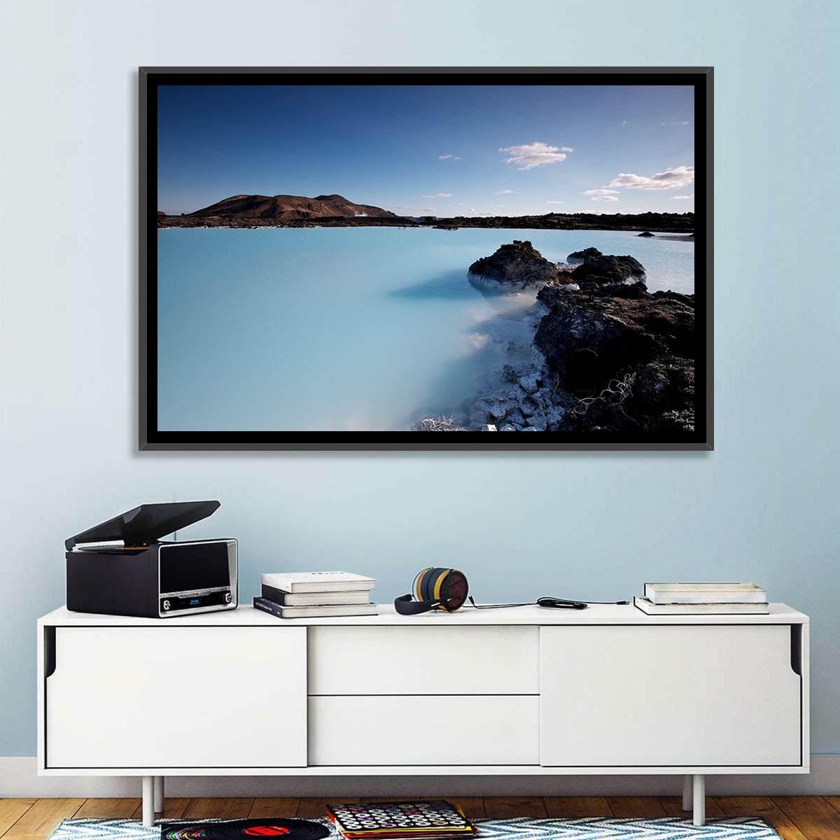 Blue Lagoon in Grindavík, Iceland Wall Art in a room, landscape