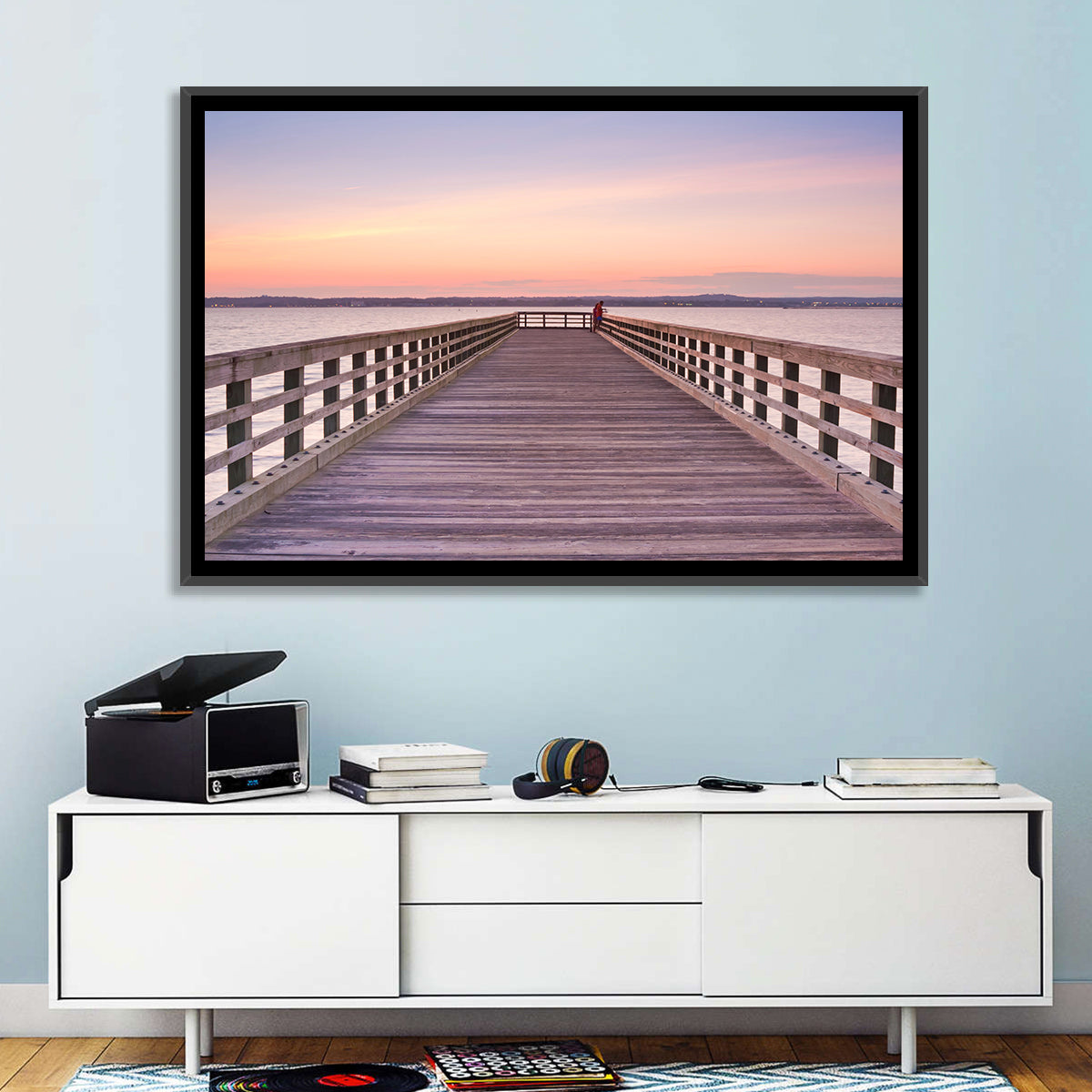 New Haven Wooden Pier Wall Art in a room, landscape