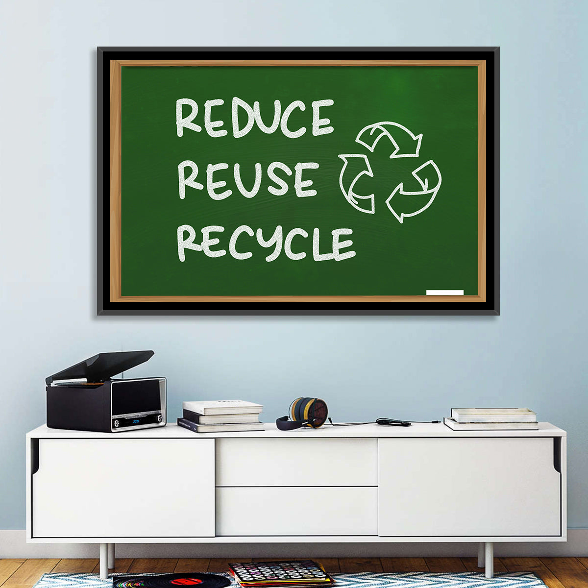 Reduce Reuse Recycle Chalkboard Wall Art in a room, landscape