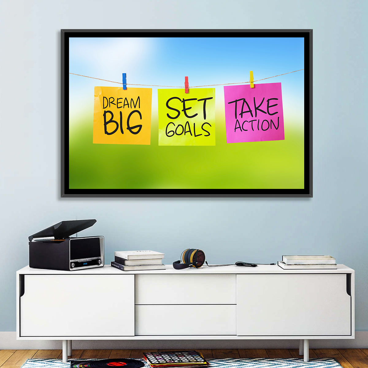 Dream Big Sticky Note Trio Wall Art in a room, landscape