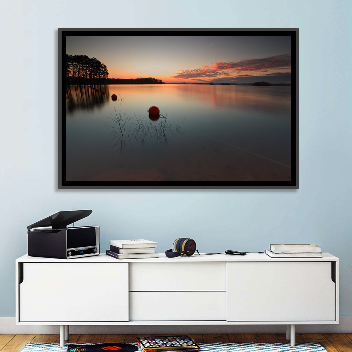 Lake Lanier Buoys at Sunset Wall Art in a room, landscape