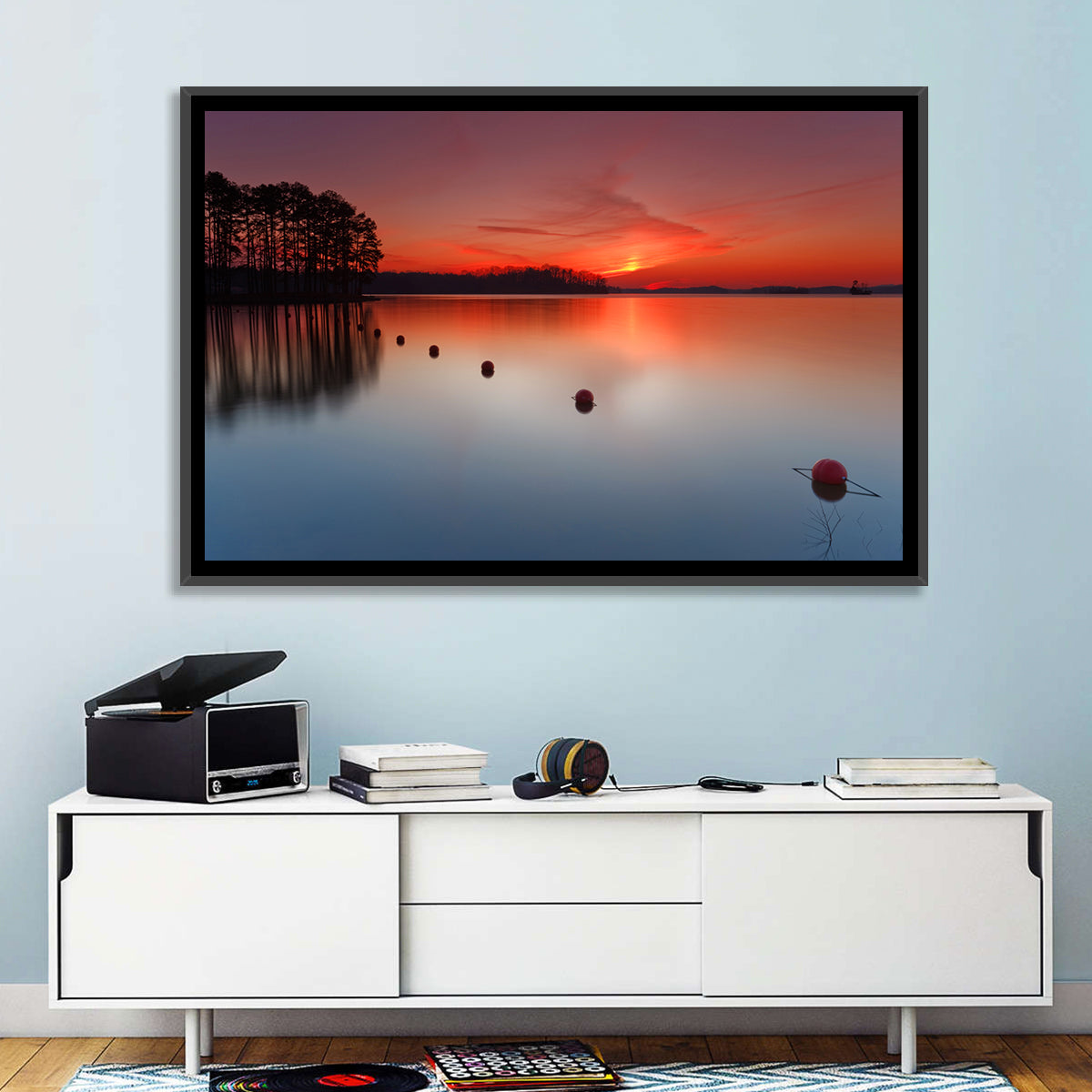 Lake Lanier Buoys at Sunset Wall Art in a room, landscape