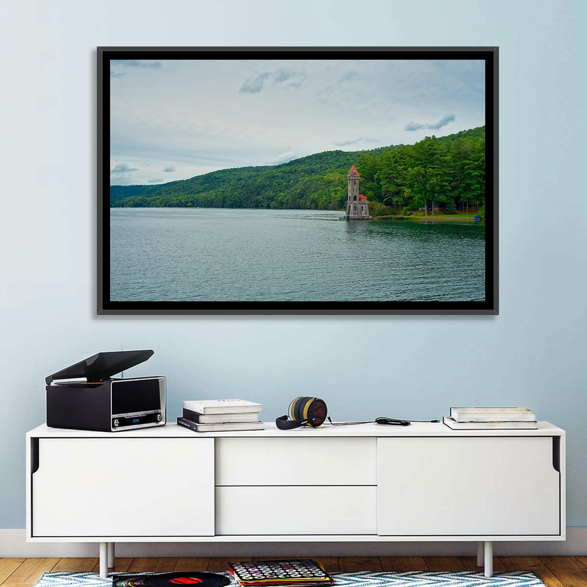 Otsego Lake View with Stone Tower Wall Art in a room, landscape