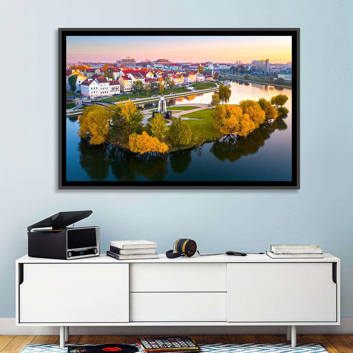 Minsk Island of Tears Golden Dusk Wall Art in a room, landscape