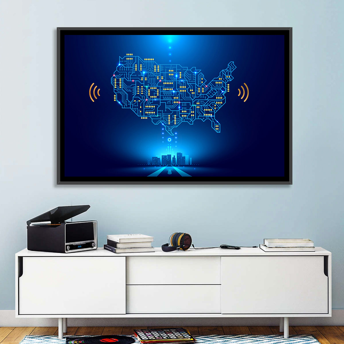 USA Circuit Map Wall Art in a room, landscape