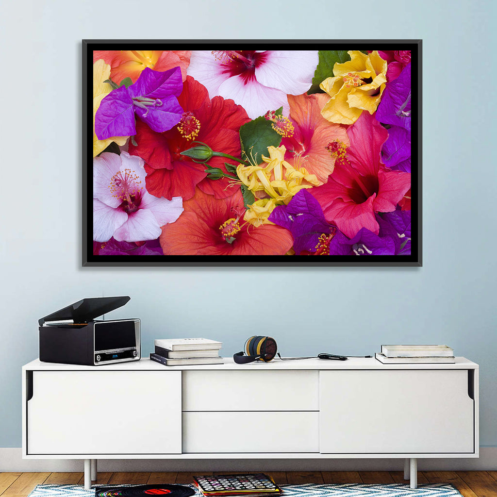Tropical Bougainvillea and Hibiscus Bloom Wall Art