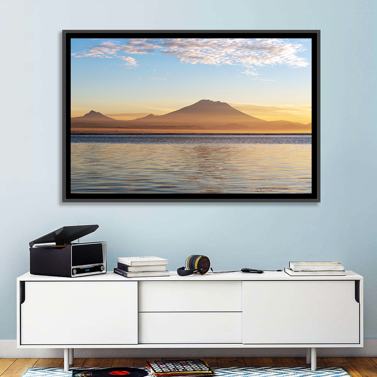 Mount Agung Sunrise Wall Art in a room, landscape