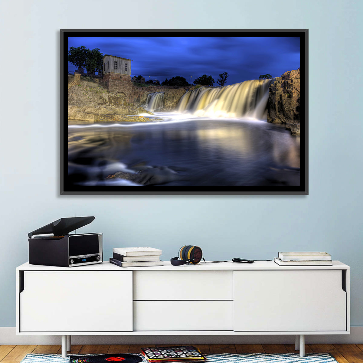 Queen Bee Mill Waterfall Wall Art in a room, landscape