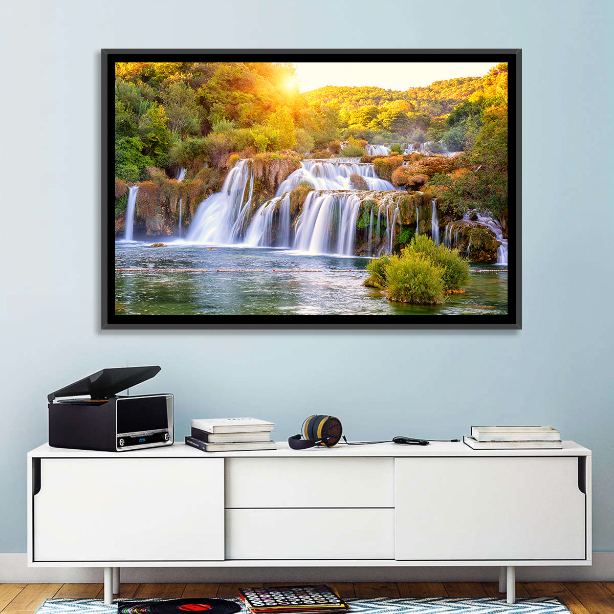 Skradinski Buk Waterfall at Golden Hour Wall Art in a room, landscape