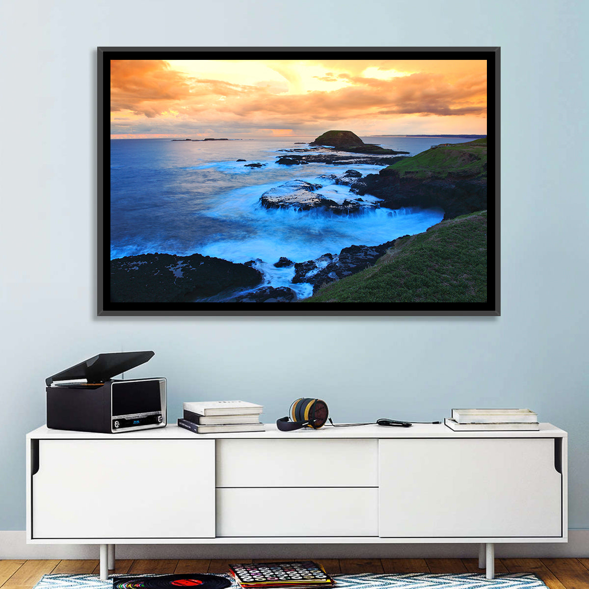 Phillip Island Cliffs at Sunset Wall Art in a room, landscape