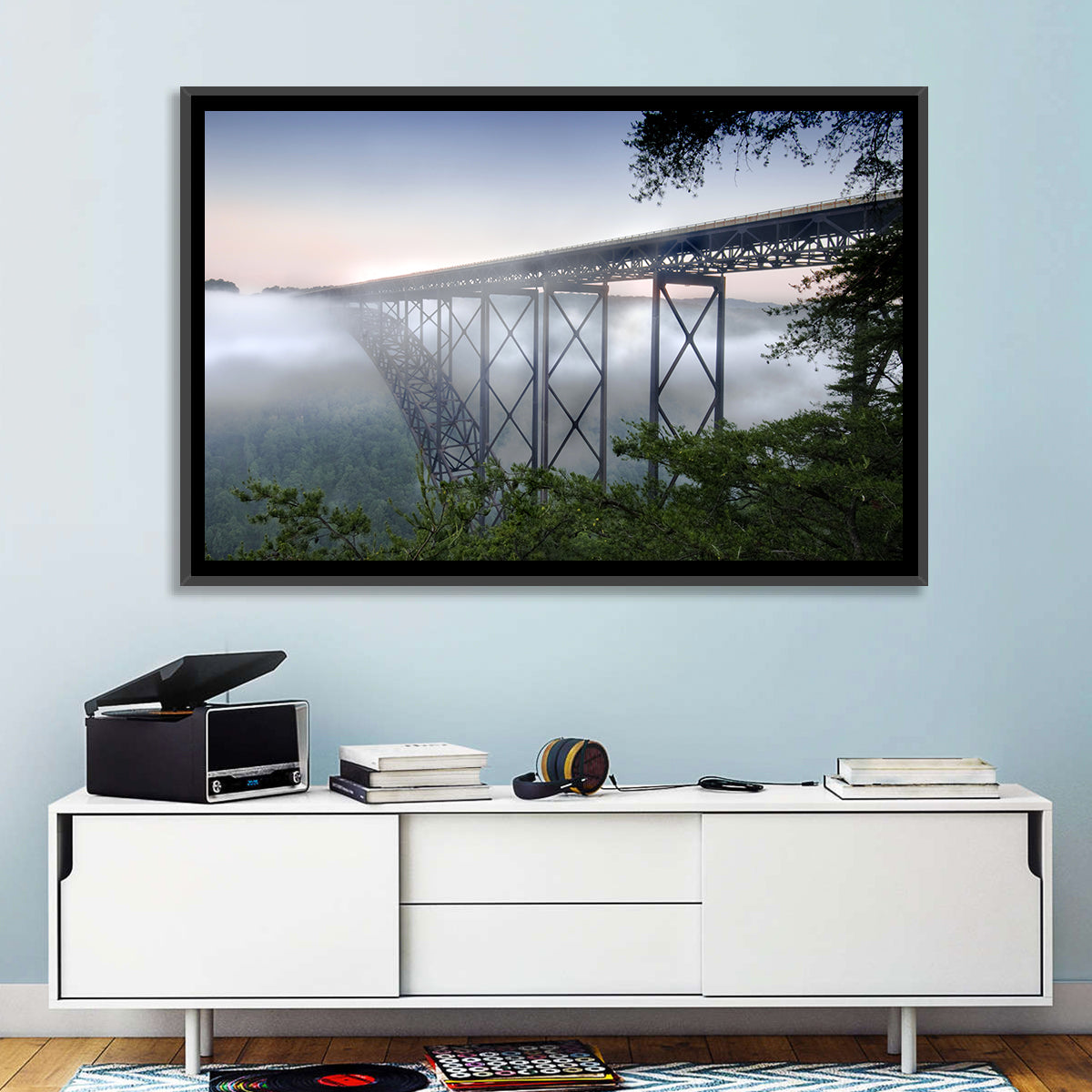 New River Gorge Bridge at Dawn Wall Art in a room, landscape