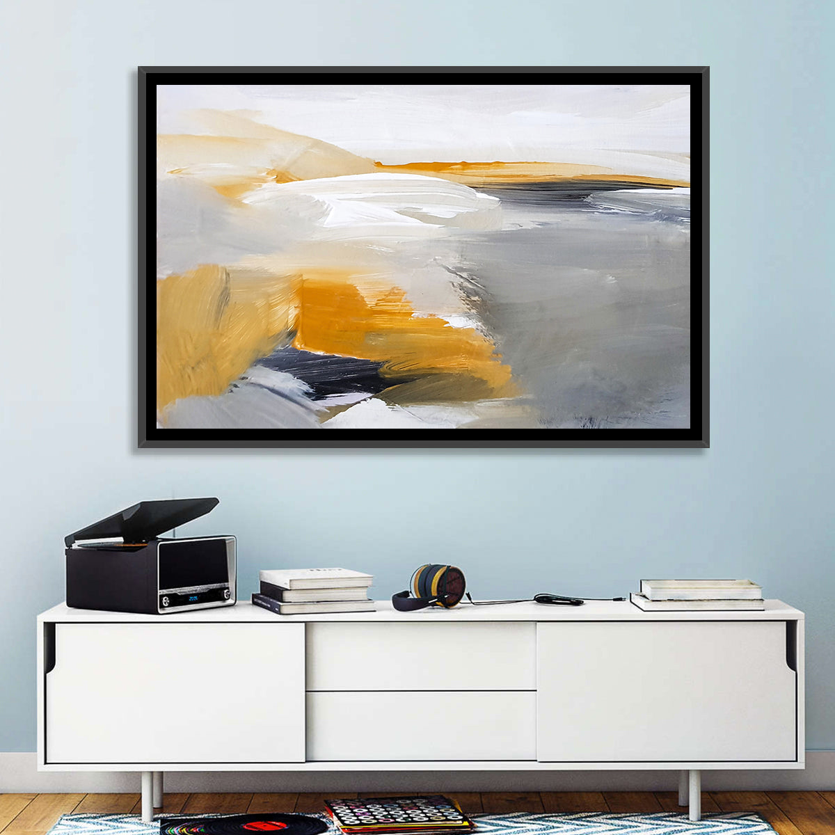 White Coastal Abstract Landscape Wall Art in a room, landscape