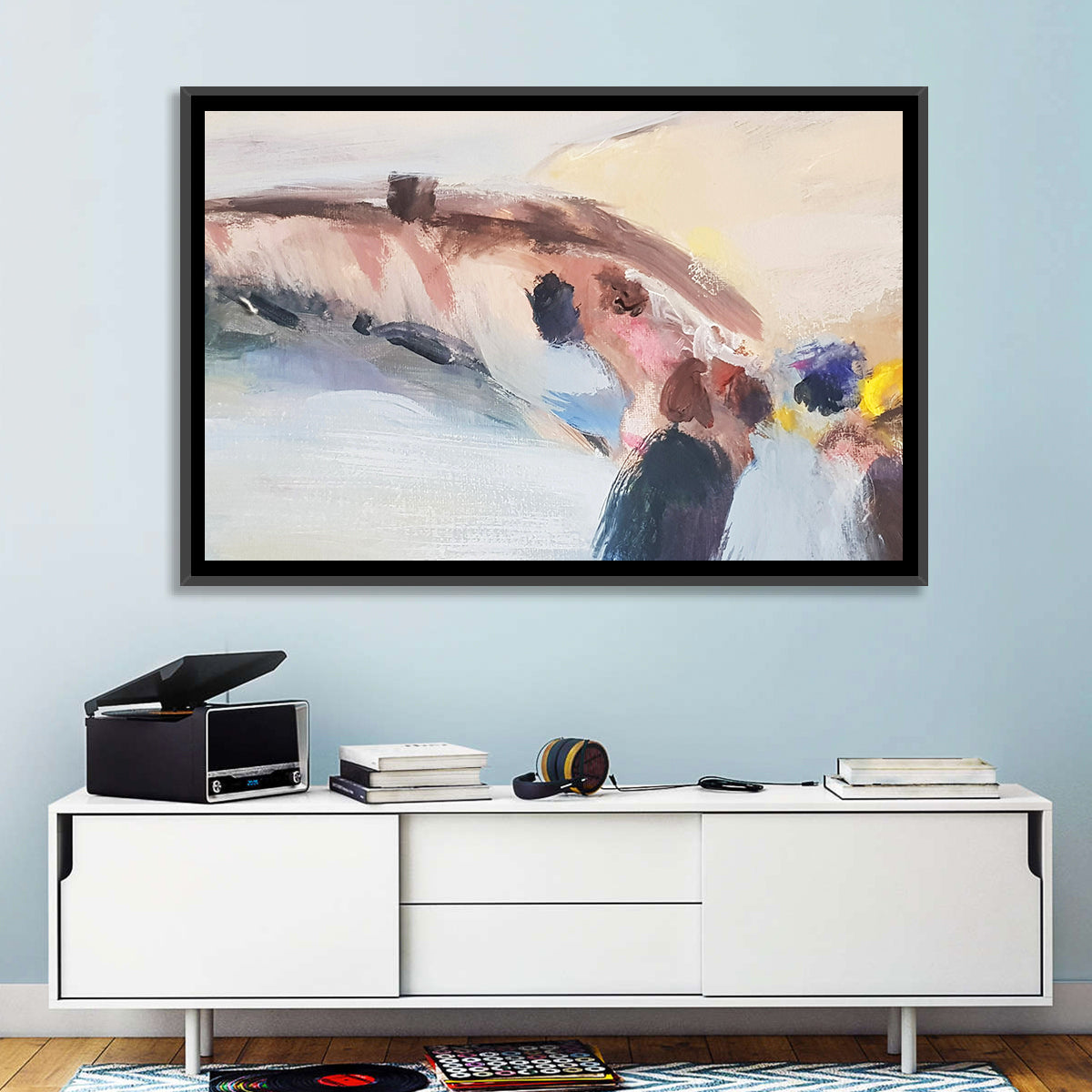Abstract Mountain Waterfall Wall Art in a room, landscape