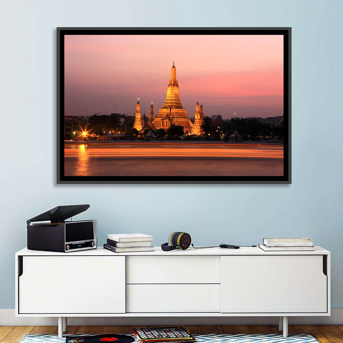 Wat Arun at Dusk Wall Art in a room, landscape