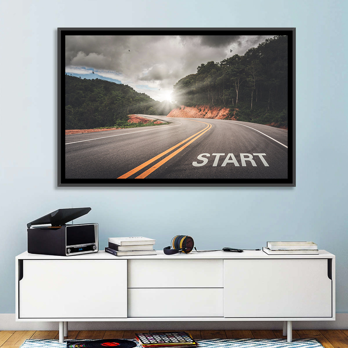 Start of a Journey, Sunrise Road Wall Art in a room, landscape