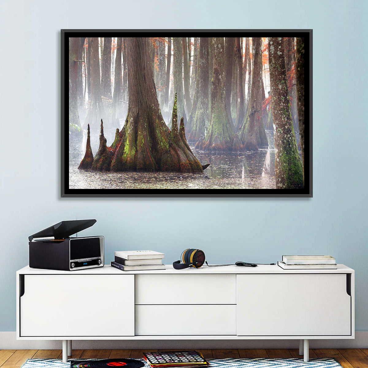 Chicot State Park Morning Fog Wall Art in a room, landscape