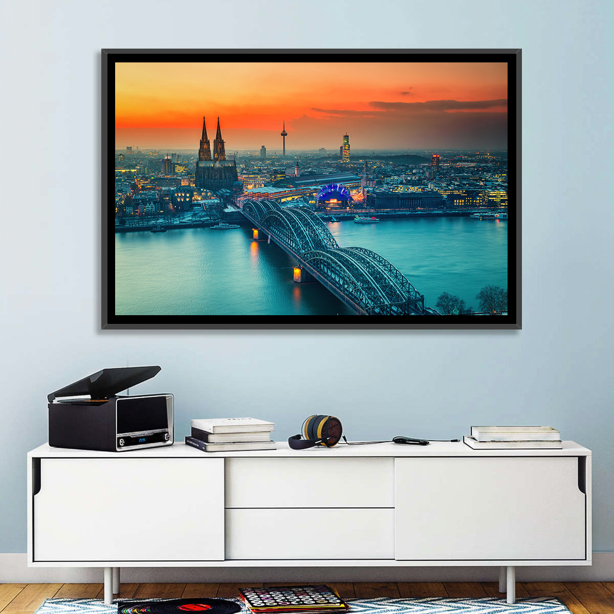 Hohenzollern Bridge at Dusk Wall Art in a room, landscape