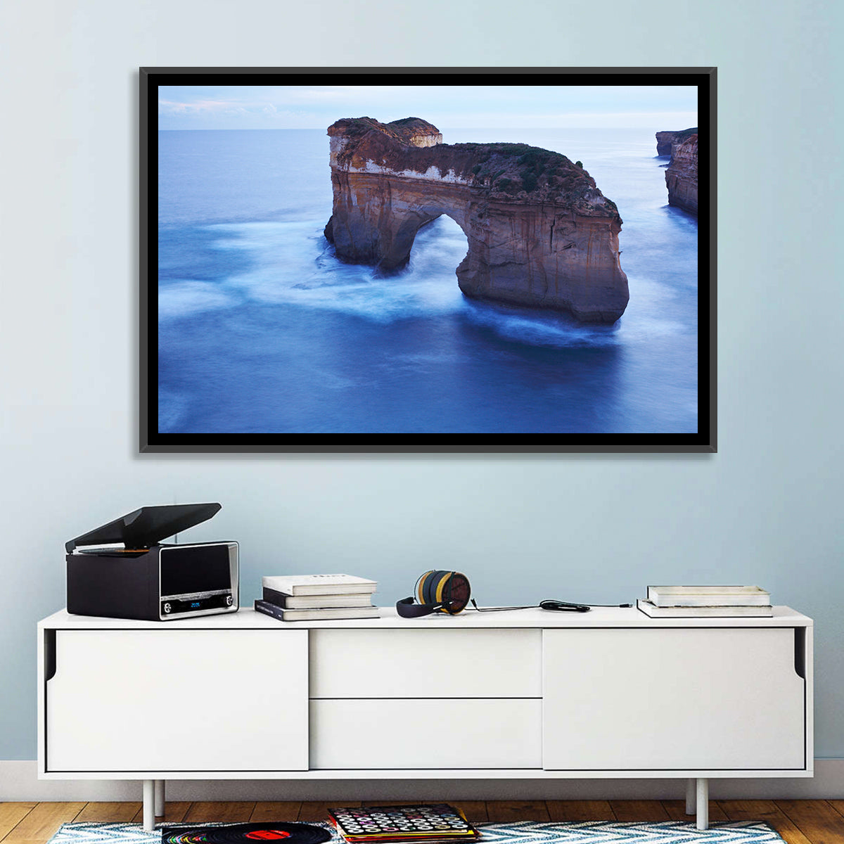 London Arch Ocean Cliffs at Dawn Wall Art in a room, landscape