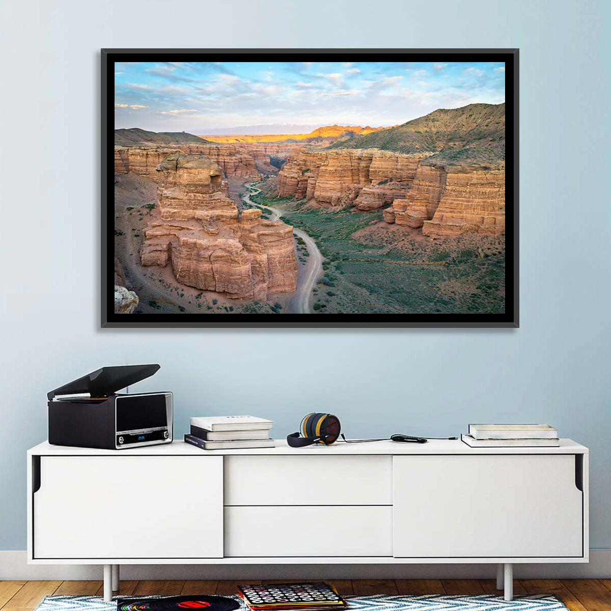 Charyn Canyon at Golden Hour Wall Art in a room, landscape