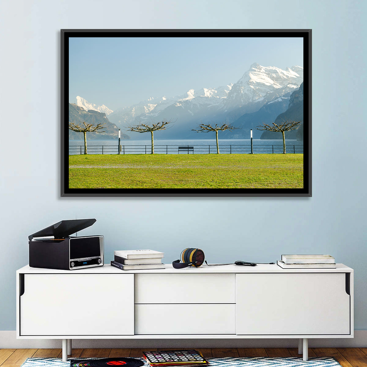 Lake Lucerne Landscape Wall Art in a room, landscape