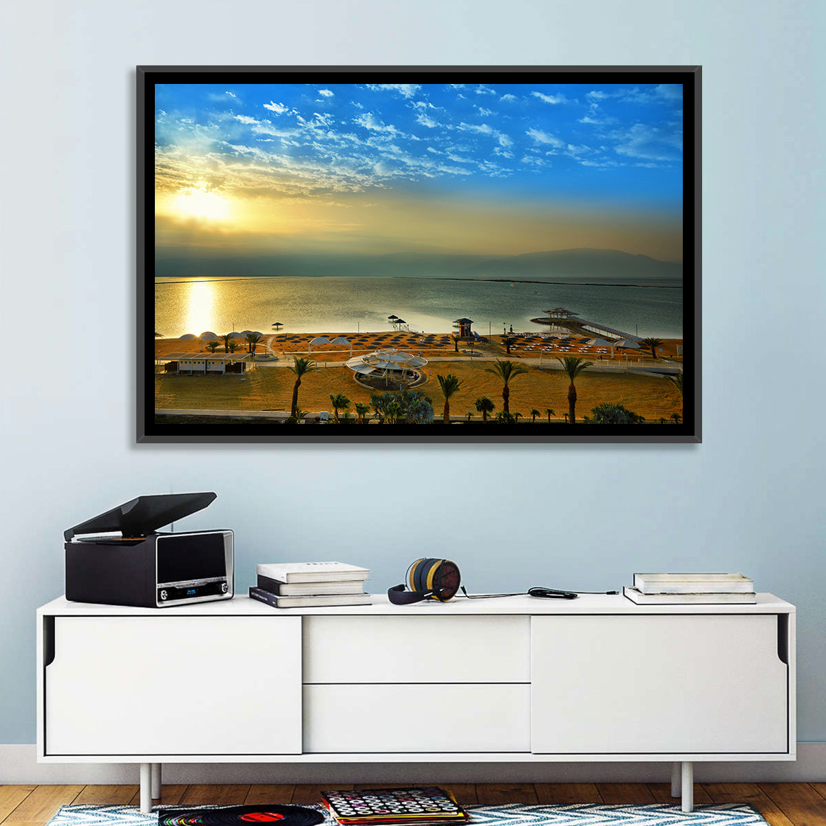 Dead Sea Sunset Wall Art in a room, landscape