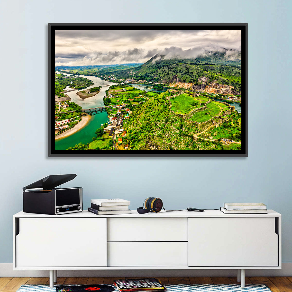 Rozafa Castle River Valley View Wall Art in a room, landscape