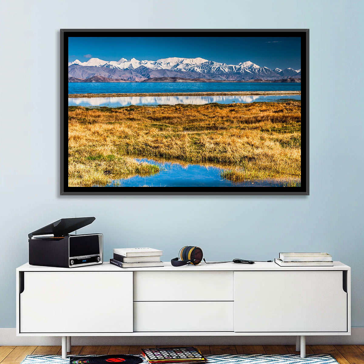Karakul Lake Reflections Wall Art in a room, landscape
