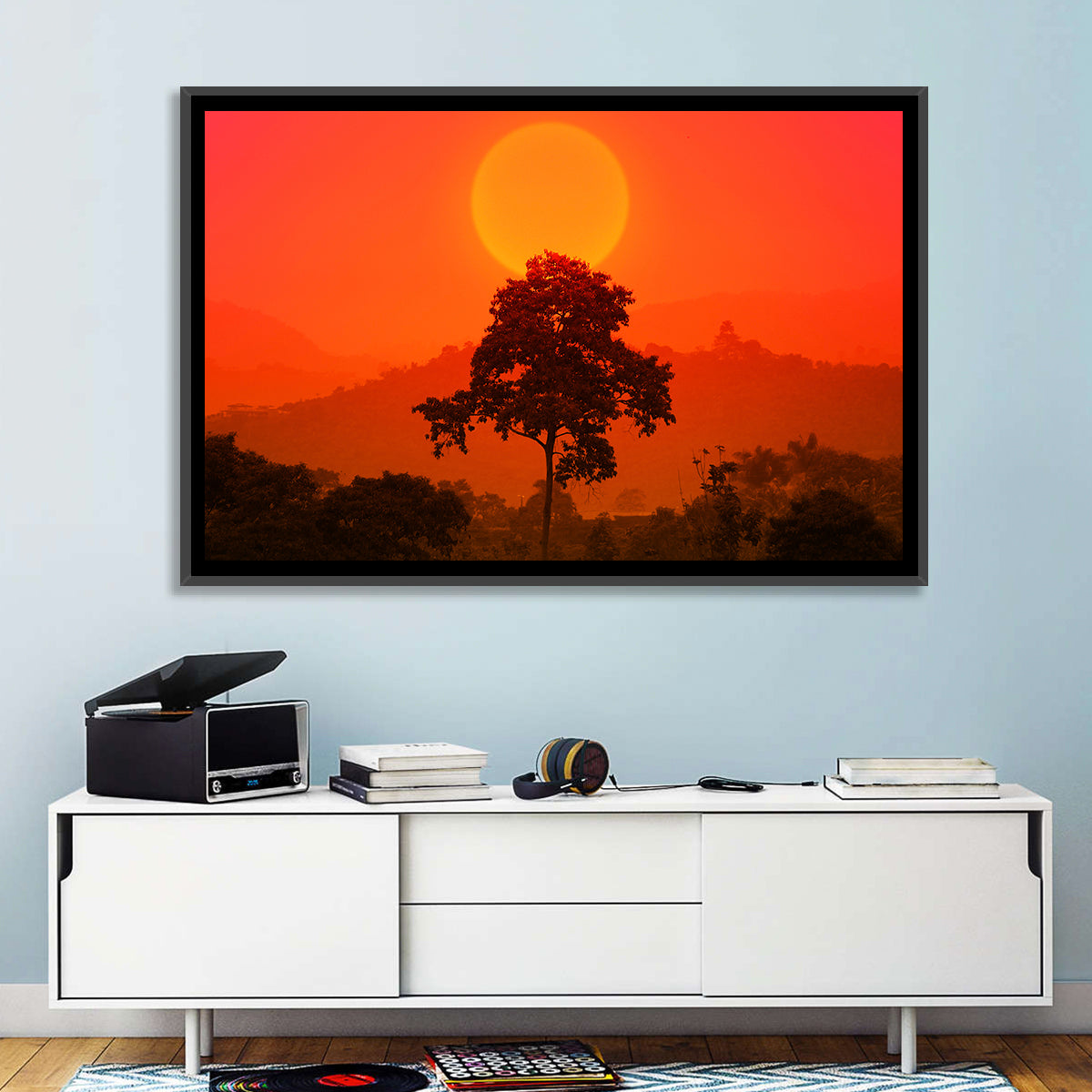 African Summer Sunset Wall Art in a room, landscape