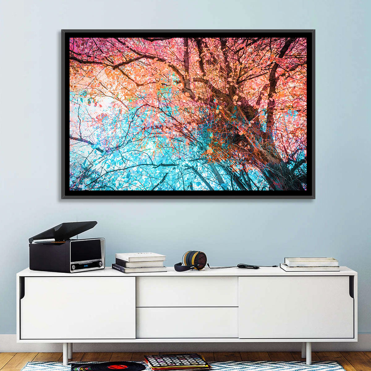 Autumn Canopy Abstract Wall Art in a room, landscape