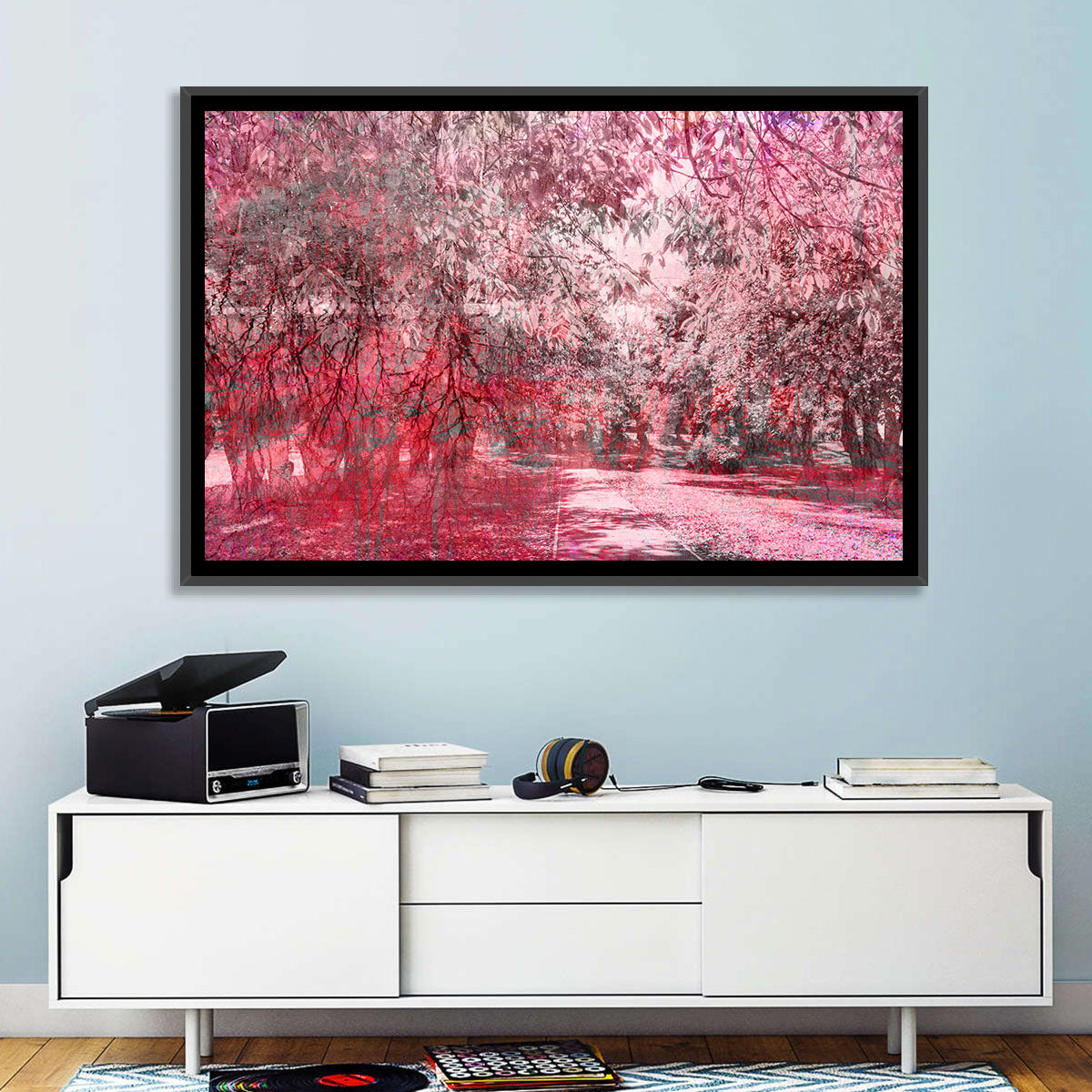 Pink Autumn Pathway Wall Art in a room, landscape