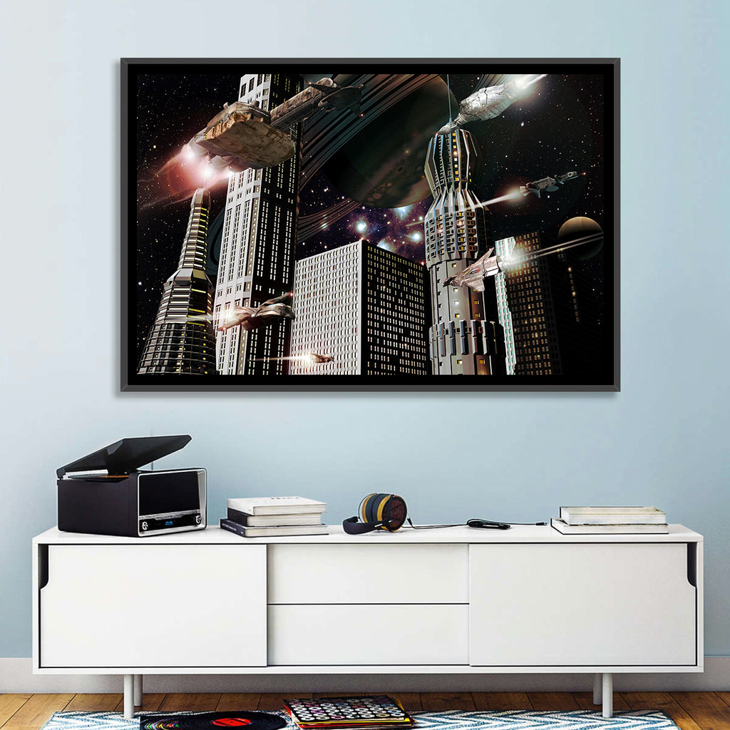 Ringed Planet Cityscape Wall Art