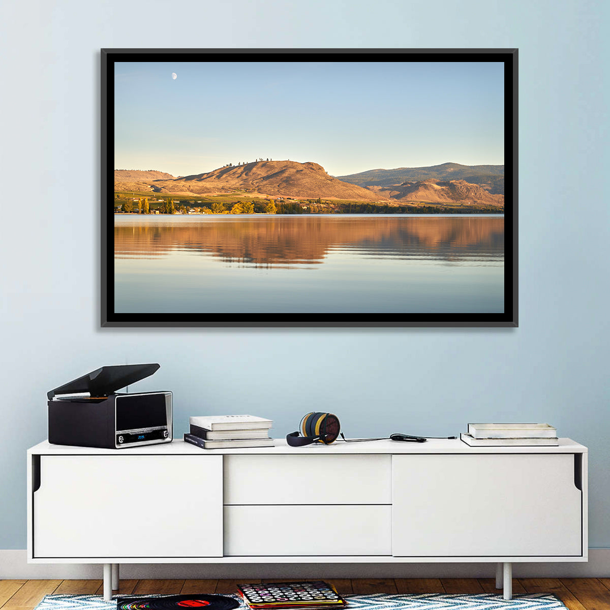 Osoyoos Lake Moonlit Reflection Wall Art in a room, landscape