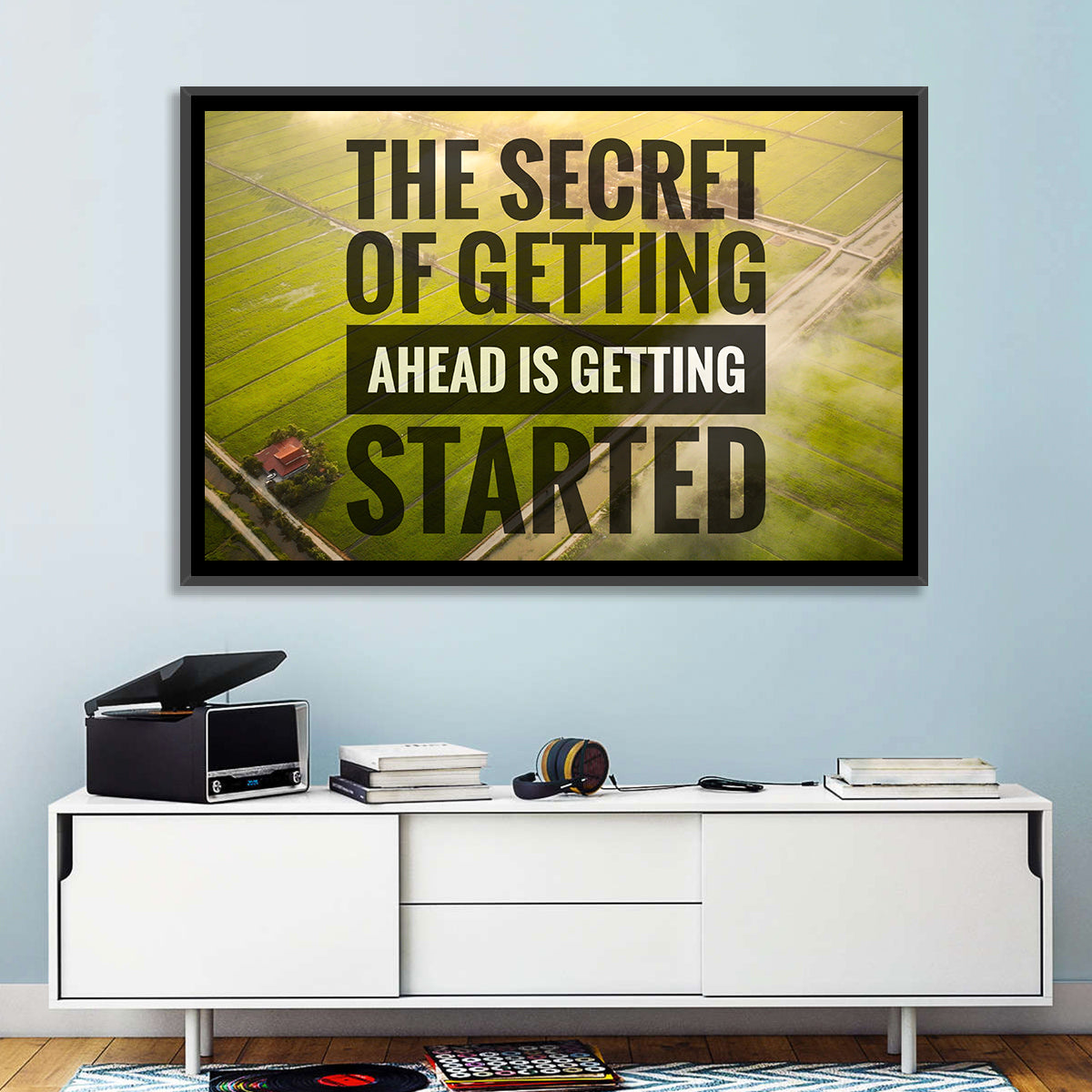 Getting Started Sunlit Farmland Wall Art in a room, landscape