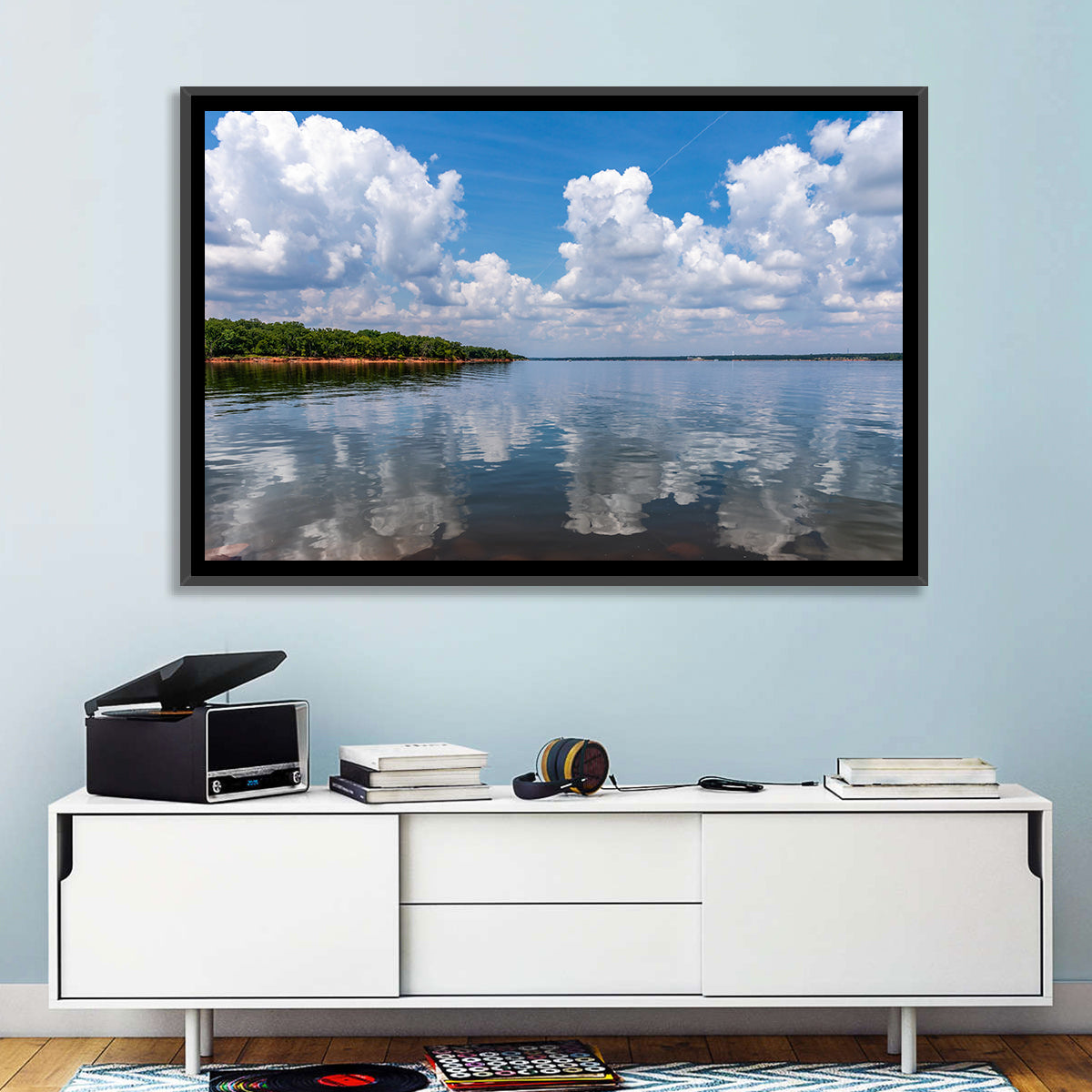 Thunderbird Lake Reflections Wall Art in a room, landscape