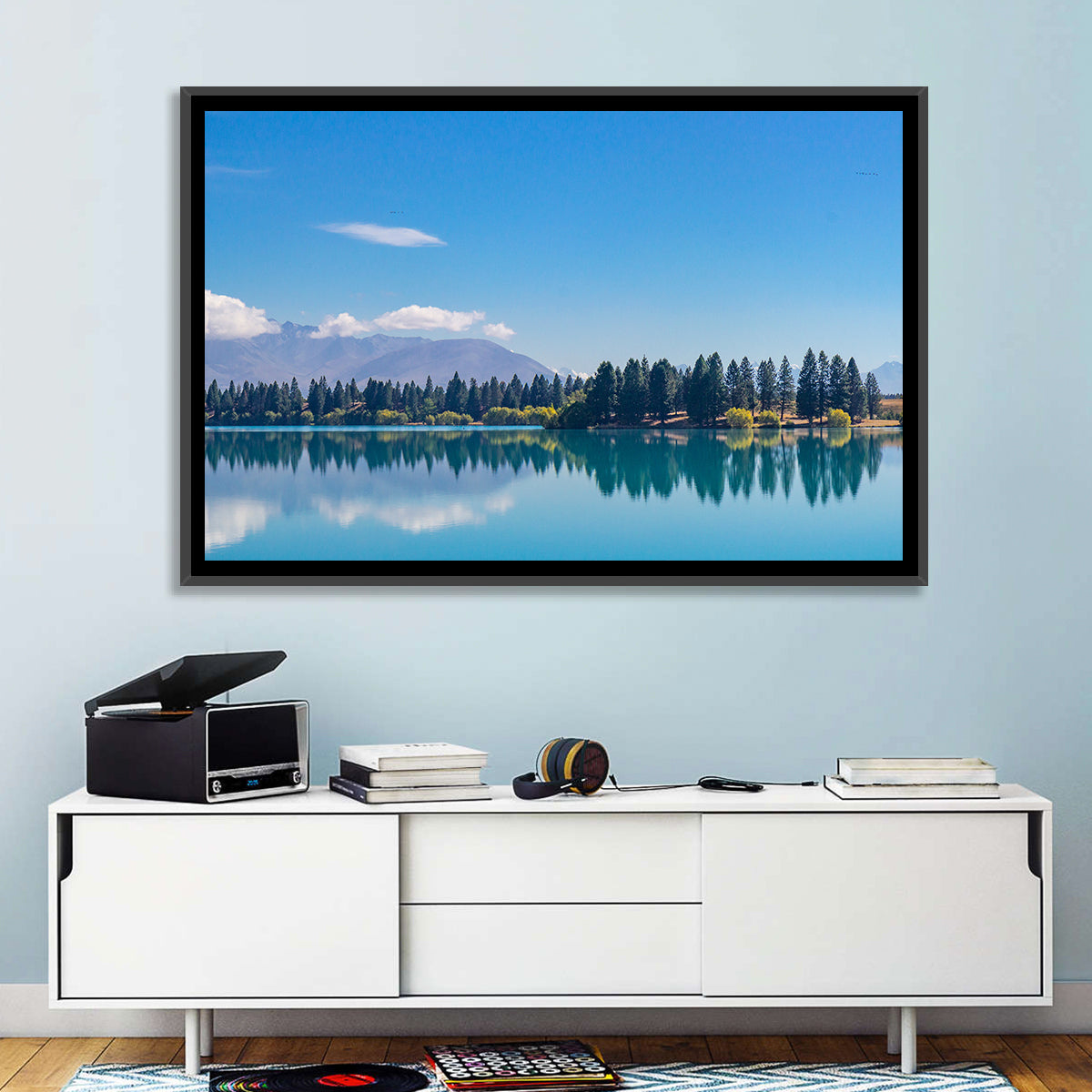 Lake Ruataniwha Reflection Wall Art in a room, landscape