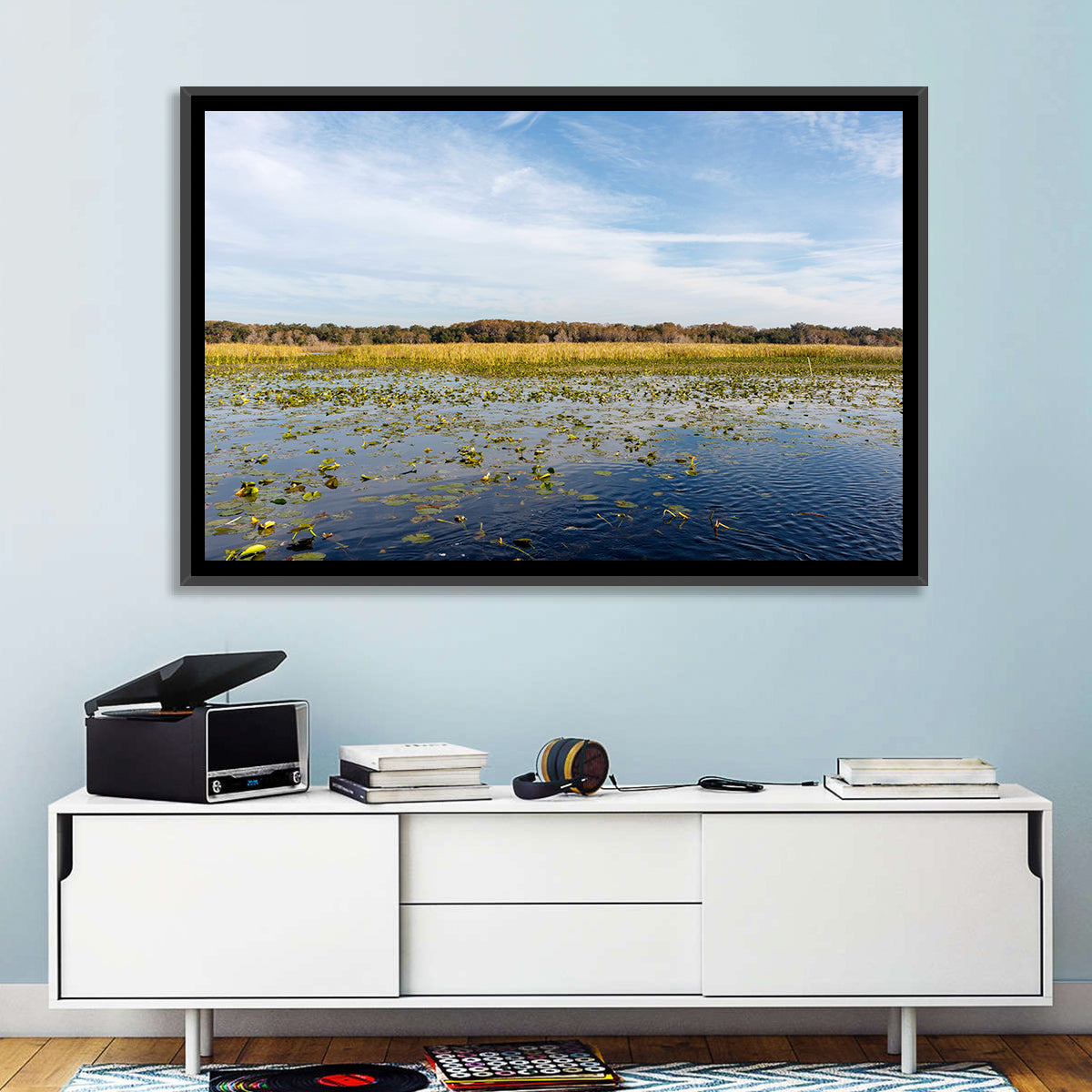 Cloudy Lake Toho Wall Art in a room, landscape