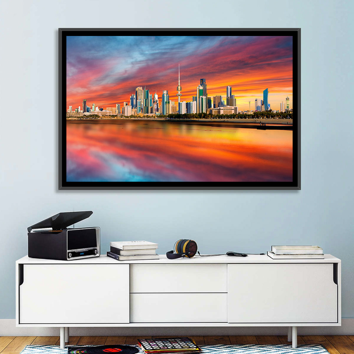 Shuwaikh Port at Dusk Wall Art in a room, landscape