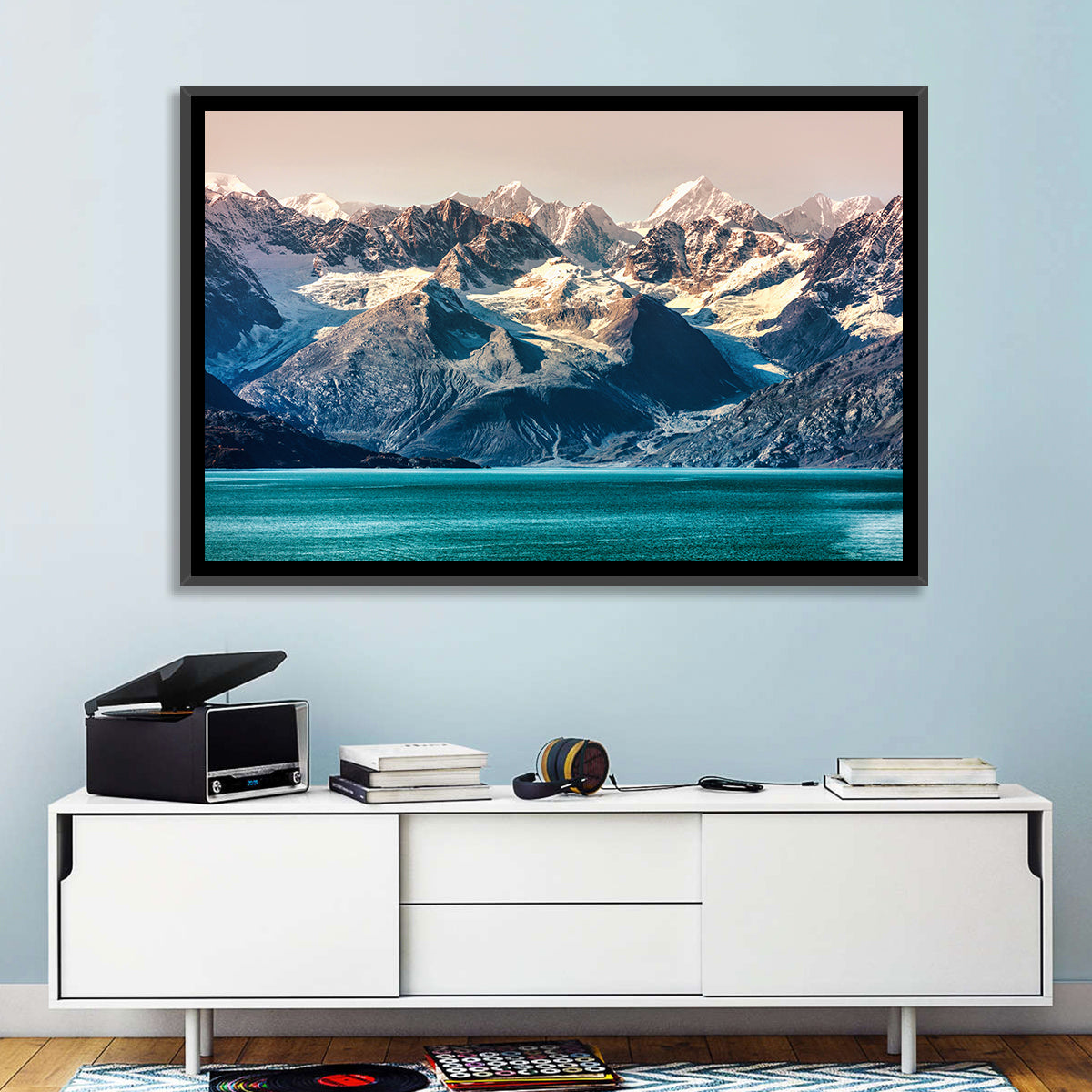 Glacier Bay Turquoise Waters Wall Art in a room, landscape