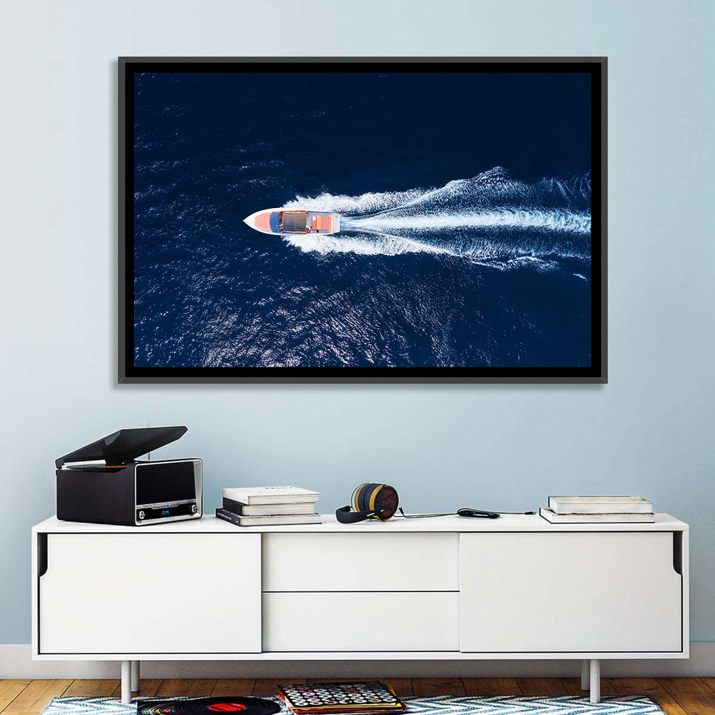 Sleek Speedboat Over Navy Sea Wall Art