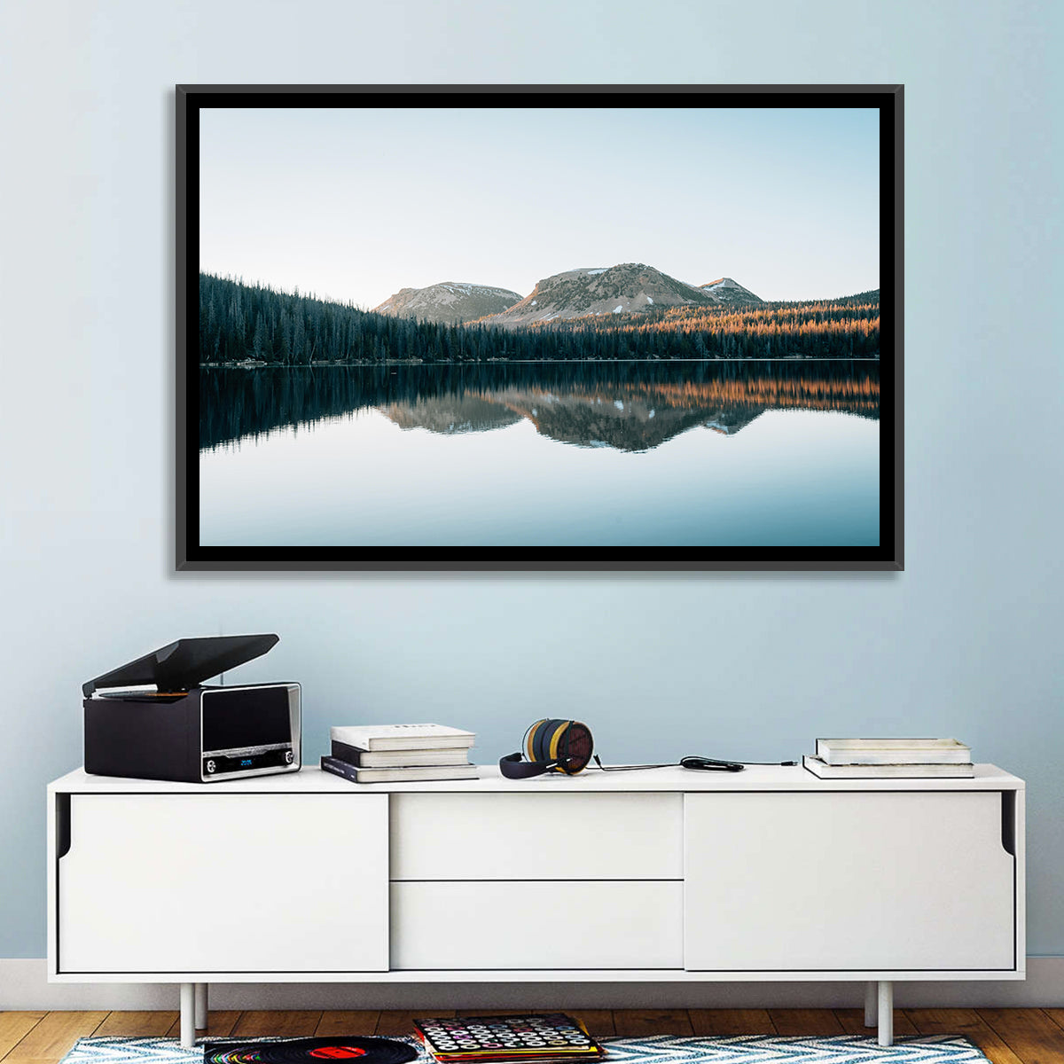 Mirror Lake Utah Reflection Wall Art in a room, landscape