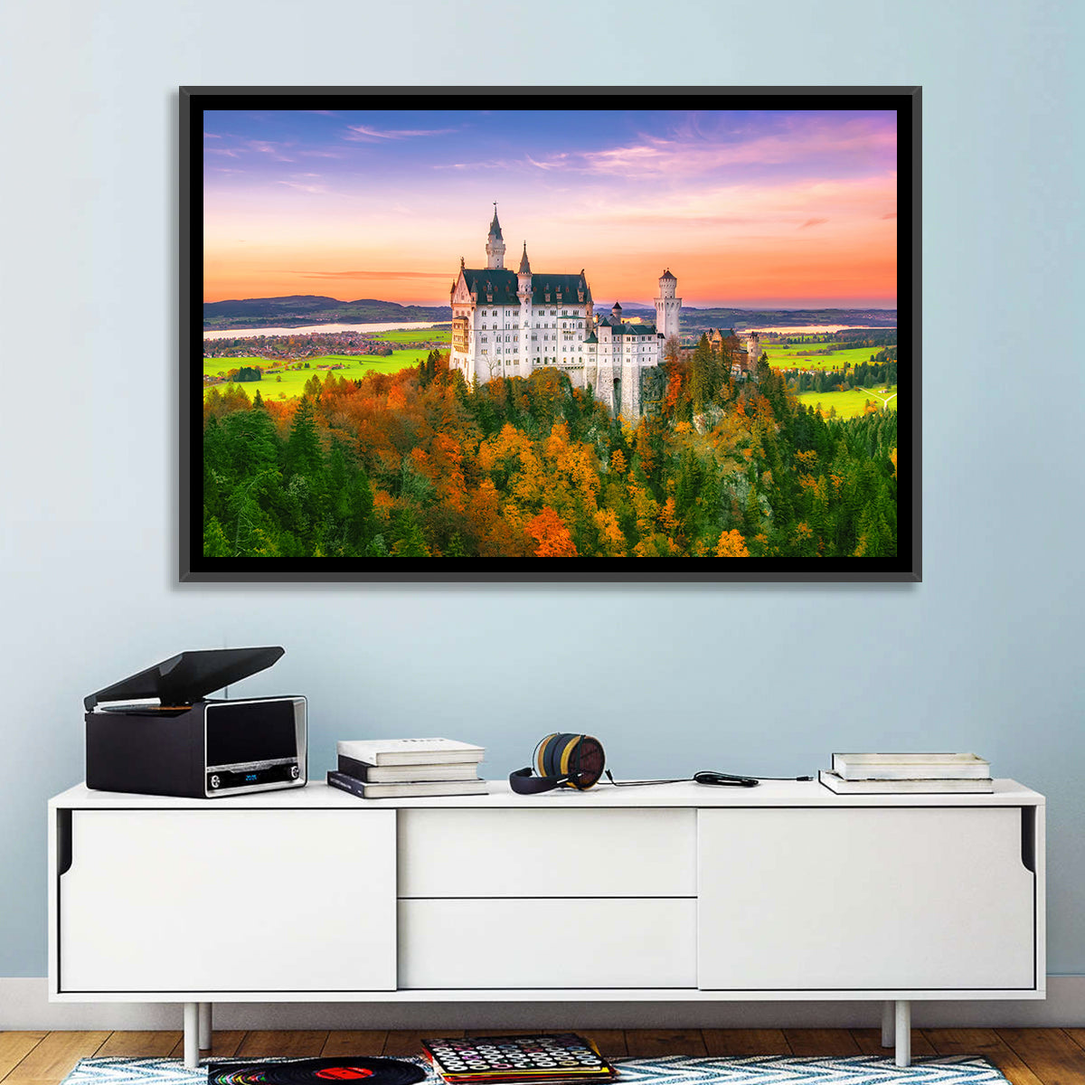 Neuschwanstein Castle at Autumn Sunset Wall Art
