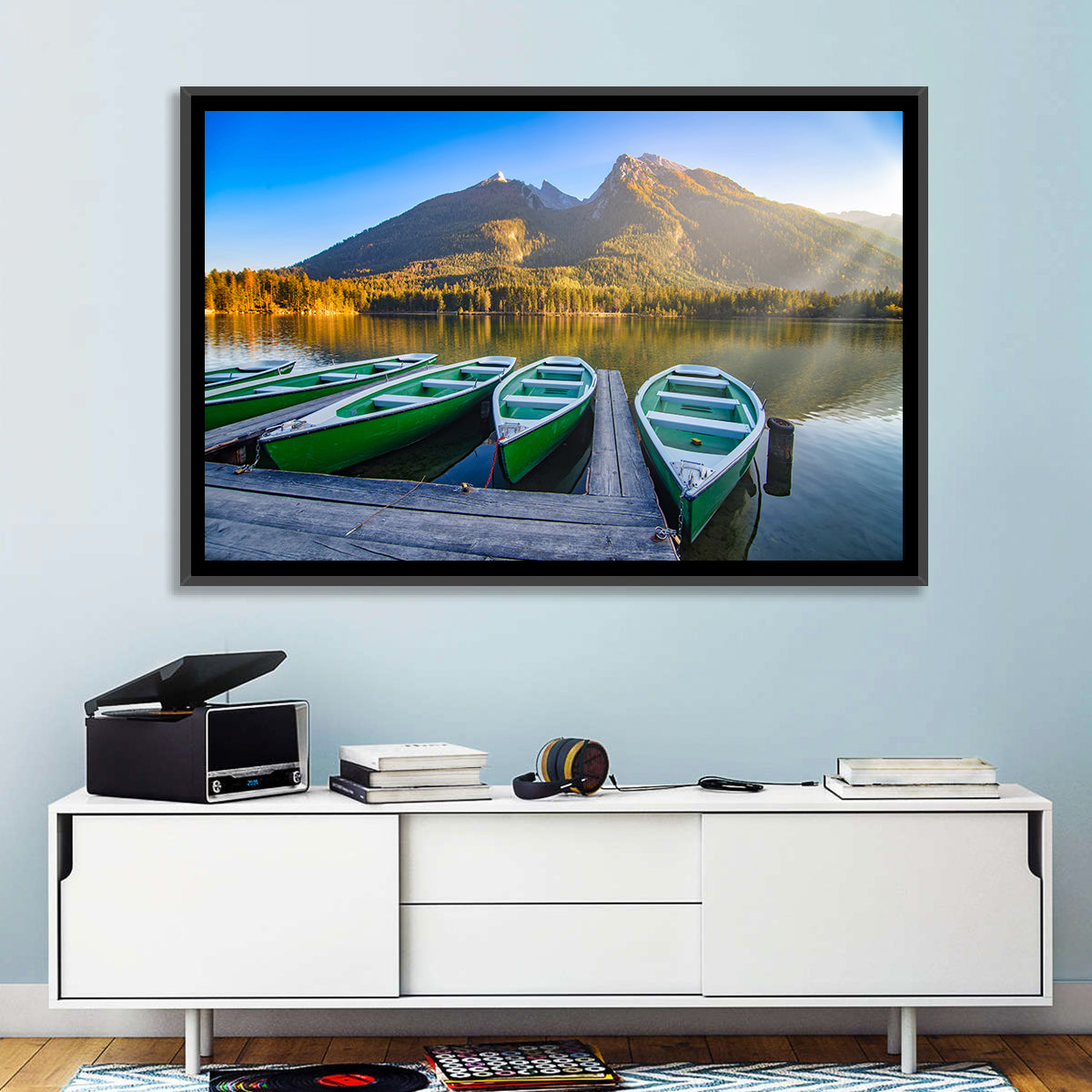 Moored Boats at Hintersee Wall Art in a room, landscape