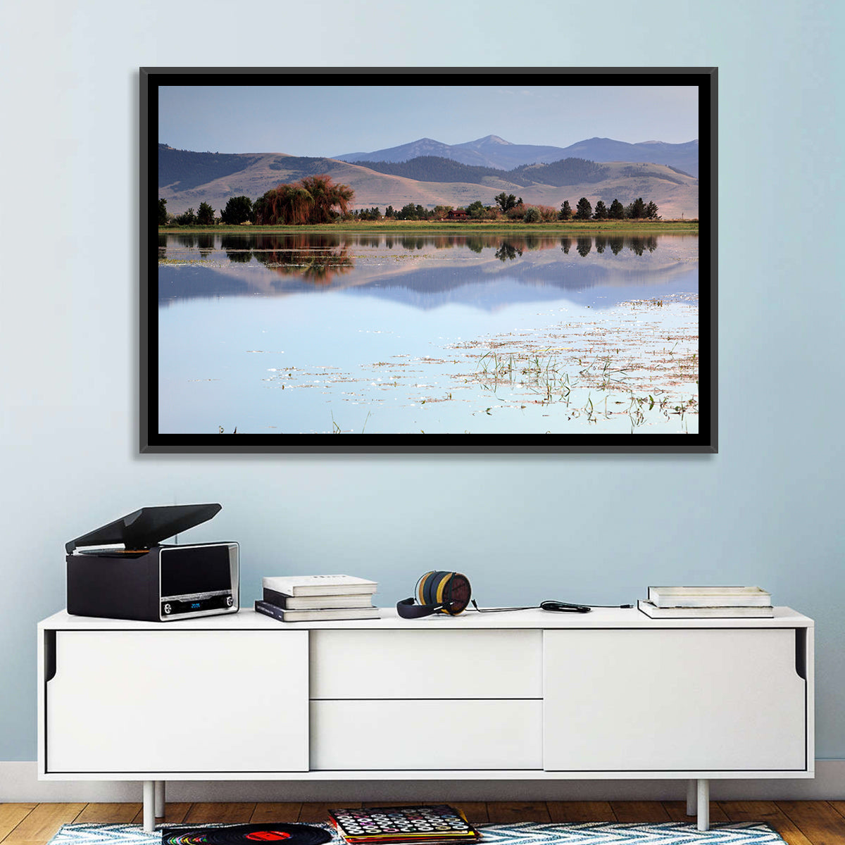 Mission Valley Lake Reflection Wall Art in a room, landscape