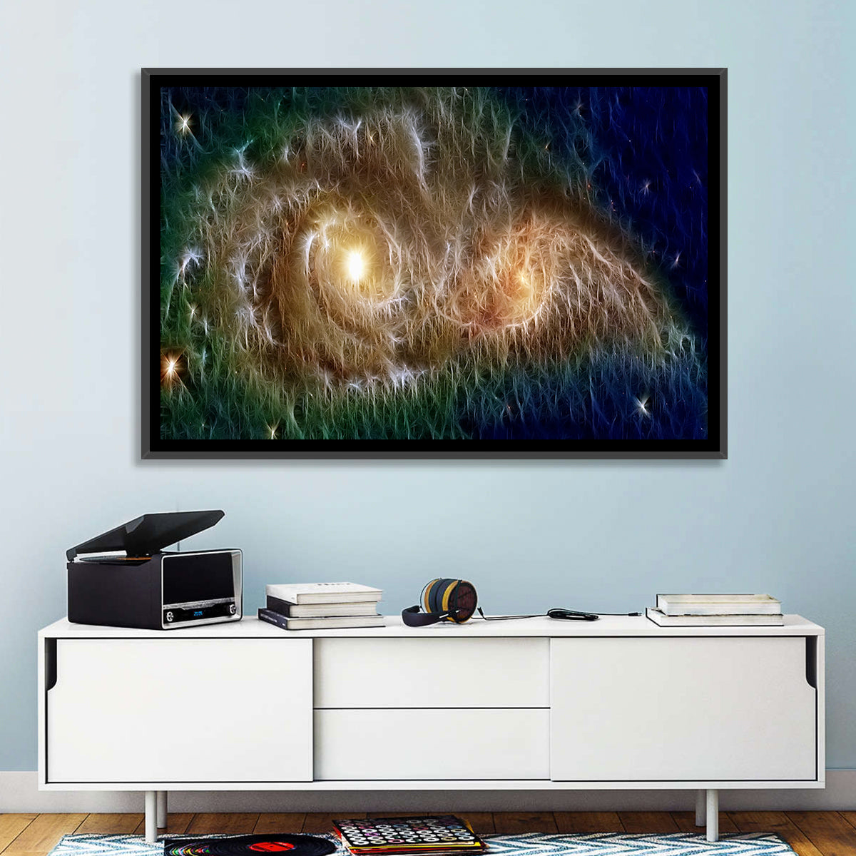 Infinite Universe and Galaxies Wall Art in a room, landscape