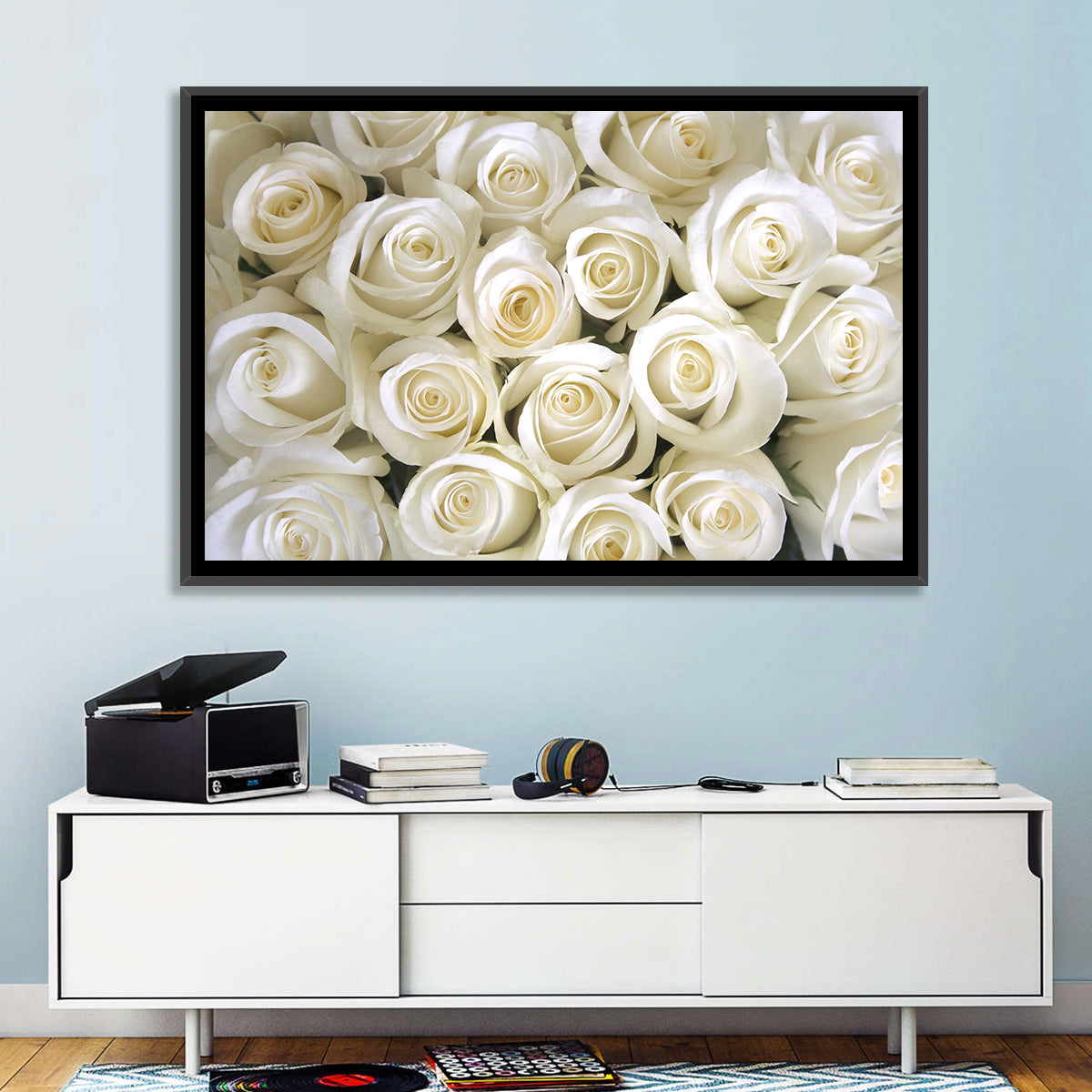 Silky Roses Wall Art in a room, landscape
