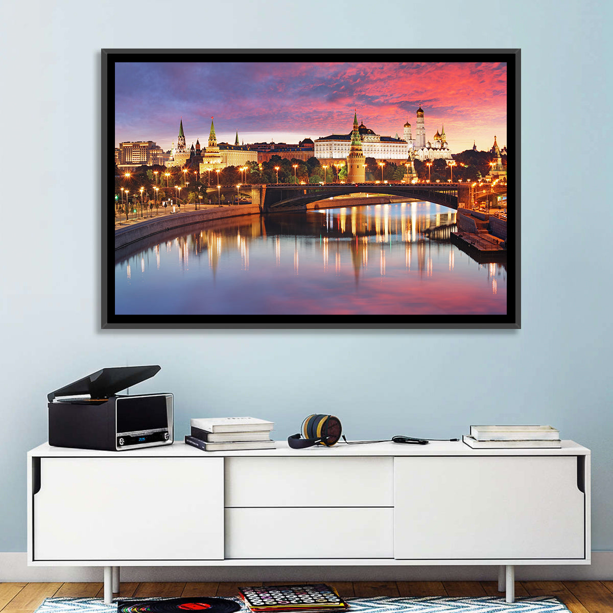 Moscow Kremlin Skyline at Twilight Wall Art in a room, landscape