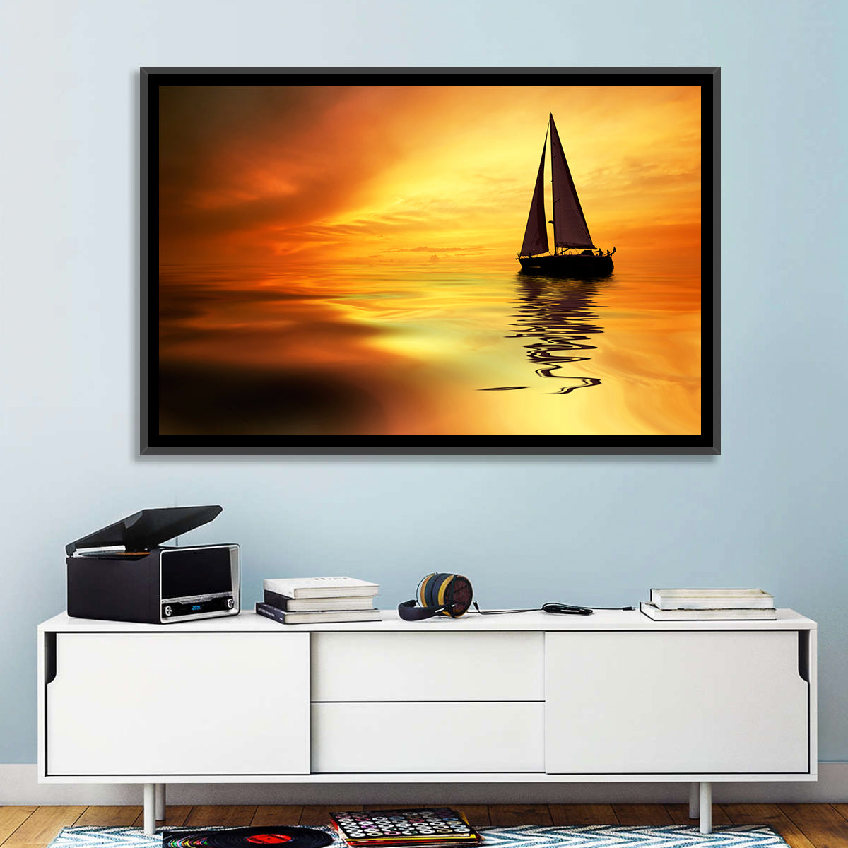 Golden Hour Sailboat Silhouette Wall Art